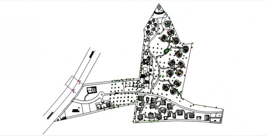 Multiple residential houses site layout plan and landscaping details dwg file