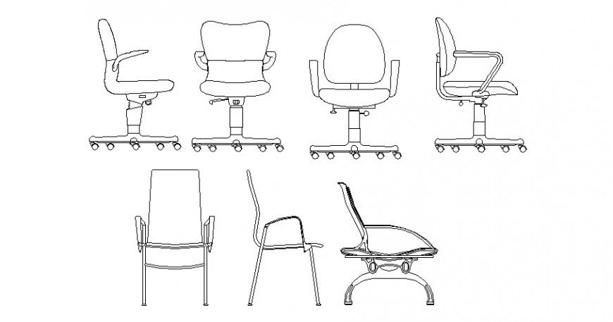 Multiple revolving and simple chair elevation blocks cad drawing details dwg file