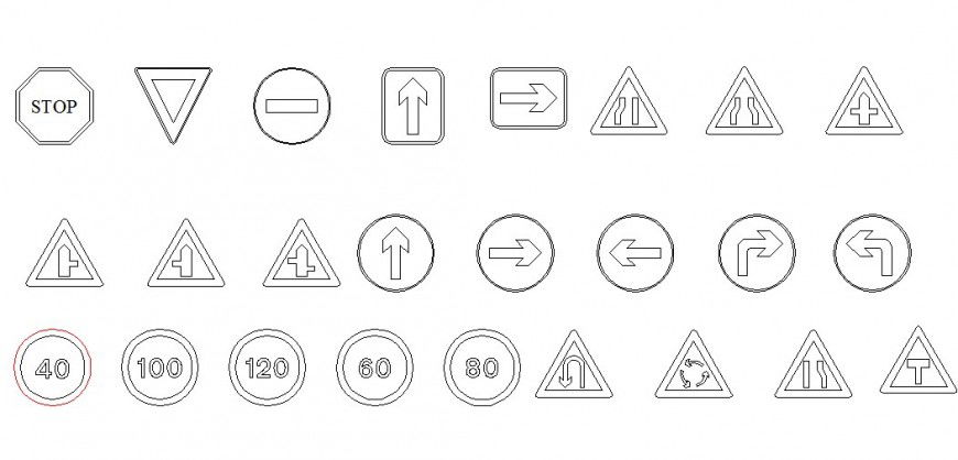 Multiple road sign and symbol blocks cad drawing details dwg file
