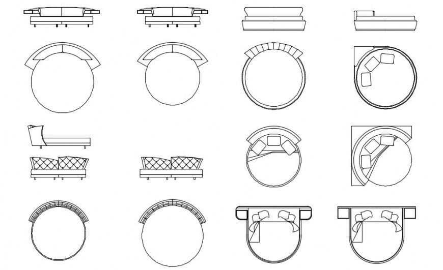 Multiple round beds 2d elevation block cad drawing detail dwg file