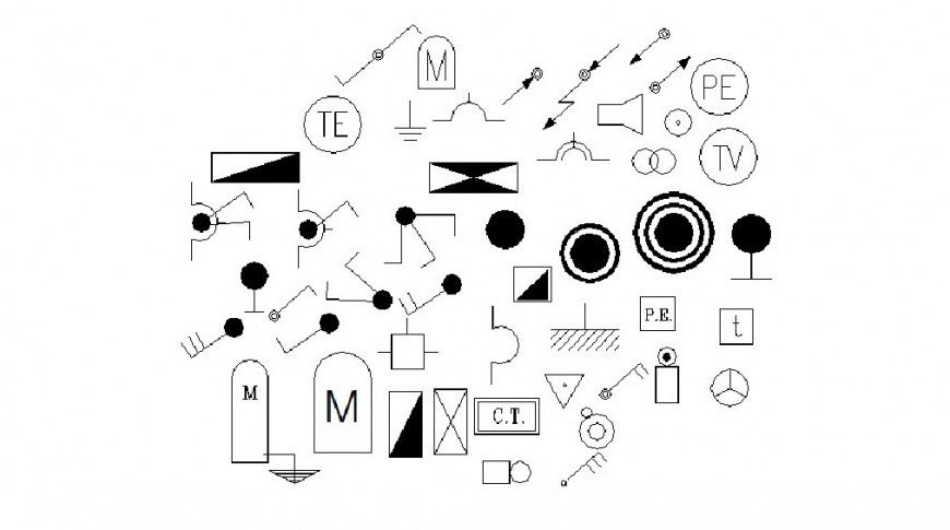 Multiple sanitary and electrical symbol blocks cad drawing details dwg file