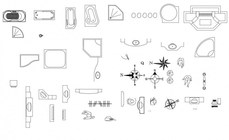 Multiple sanitary and furniture 2d blocks cad drawing details dwg file