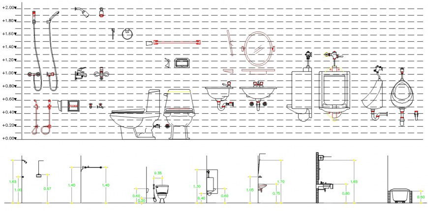 Multiple sanitary equipment blocks cad drawing details dwg file