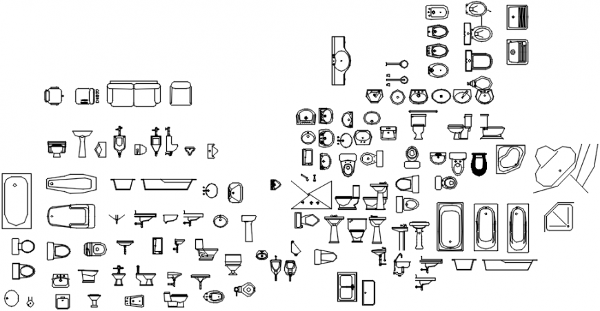 Multiple sanitary ware and bathroom blocks cad drawing details dwg file