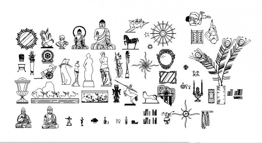 Multiple sculpture and decorative household blocks cad drawing details dwg file