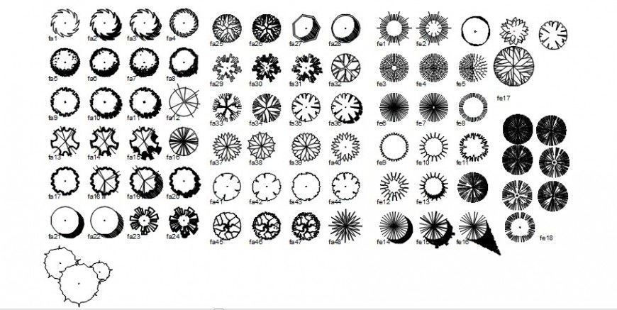 Multiple shaded tree plant elevation blocks drawing details dwg file