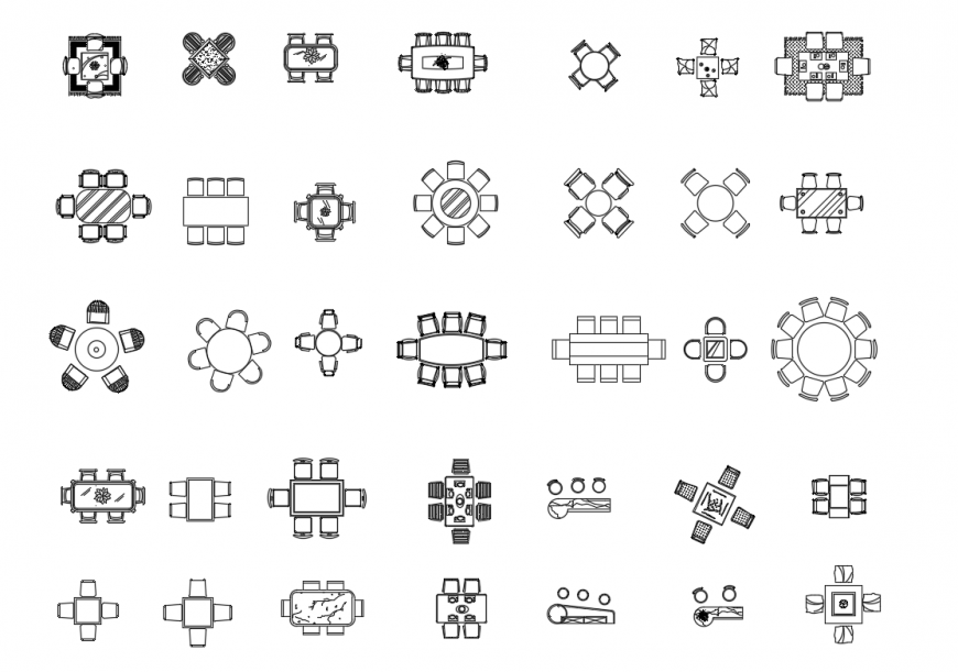 Multiple shapes dining area dining table sets cad blocks design dwg file