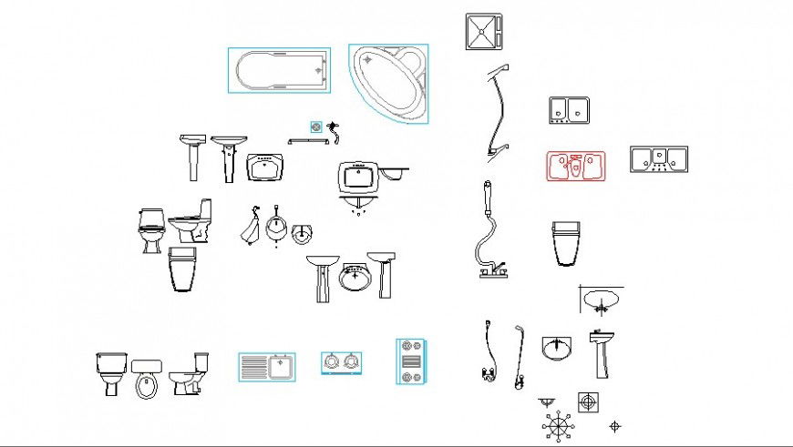 Multiple shower and sanitary blocks cad drawing details dwg file