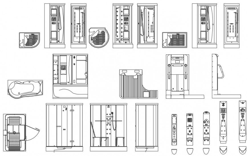 Multiple shower cabin elevation blocks cad drawing details dwg file