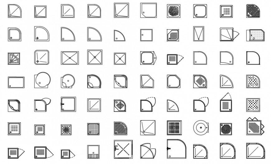 Multiple shower tray top view elevation blocks drawing details dwg file