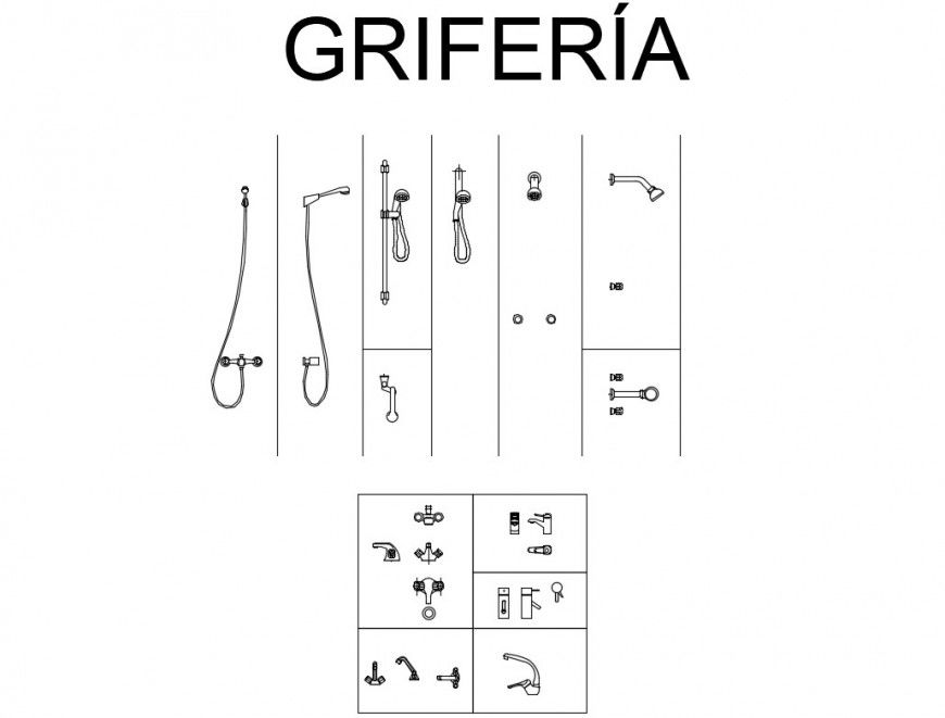 Multiple Showers and tap elevation blocks cad drawing details dwg file