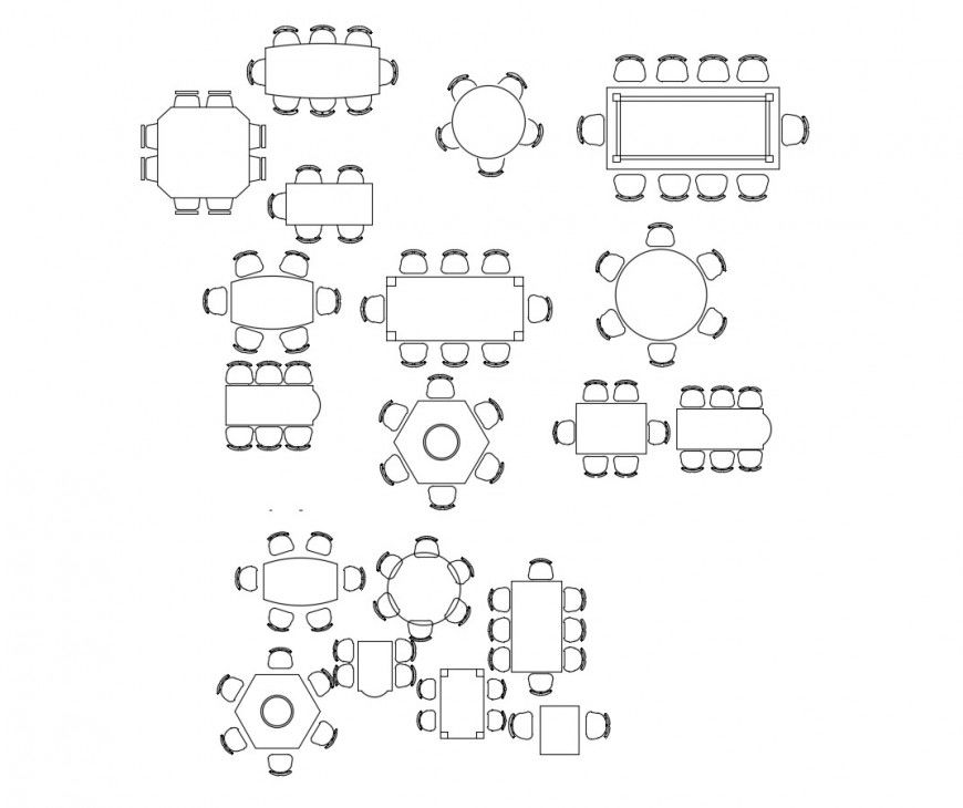 Multiple simple dining table elevation blocks cad drawing details dwg file