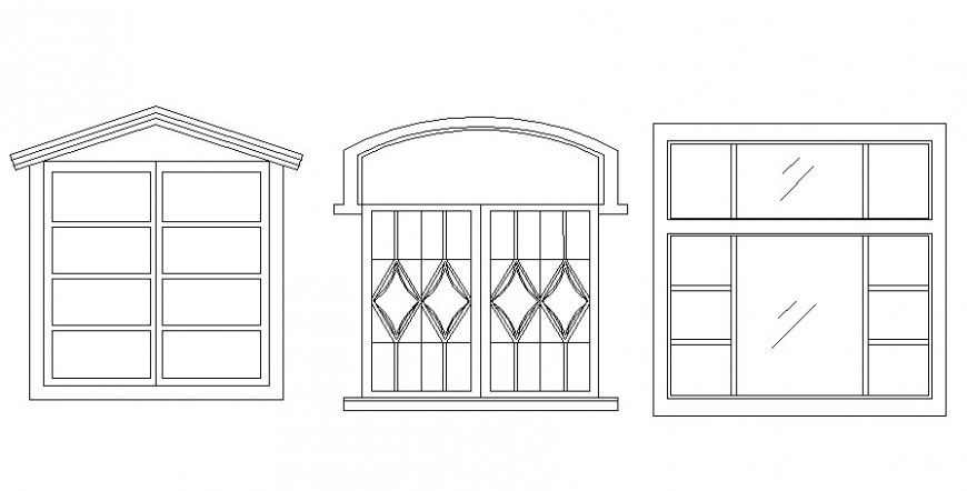 Multiple simple window elevation blocks cad drawing details dwg file