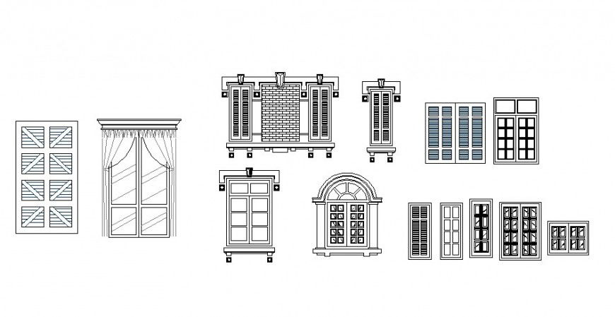Multiple single, double and classic door blocks cad drawing details dwg file