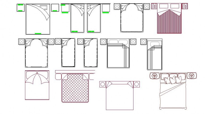 Multiple single and double bed blocks cad drawing details dwg file