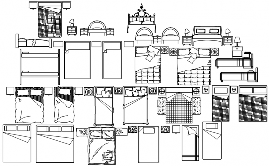 Multiple single and double bed elevation 2d blocks cad drawing details dwg file