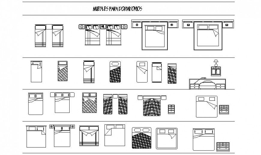 Multiple single and double beds elevation blocks cad drawing details dwg file