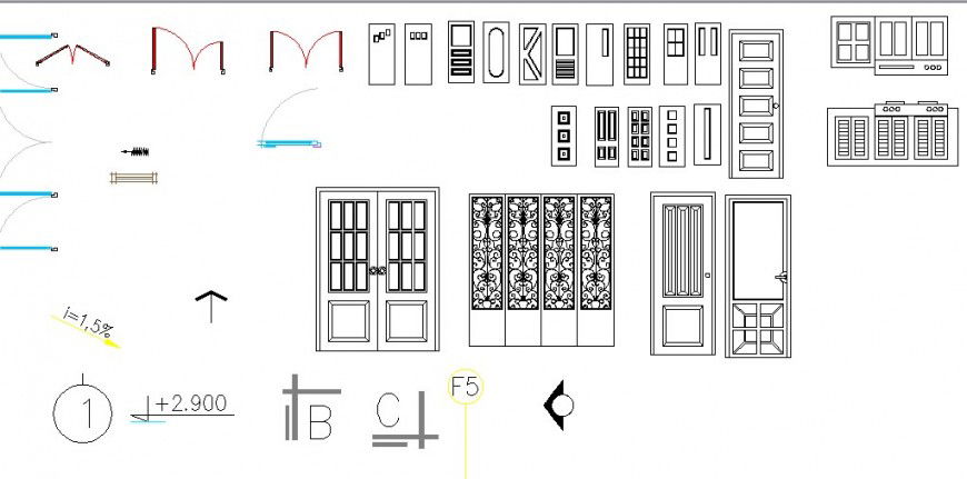 Multiple single and double doors blocks cad drawing details dwg file