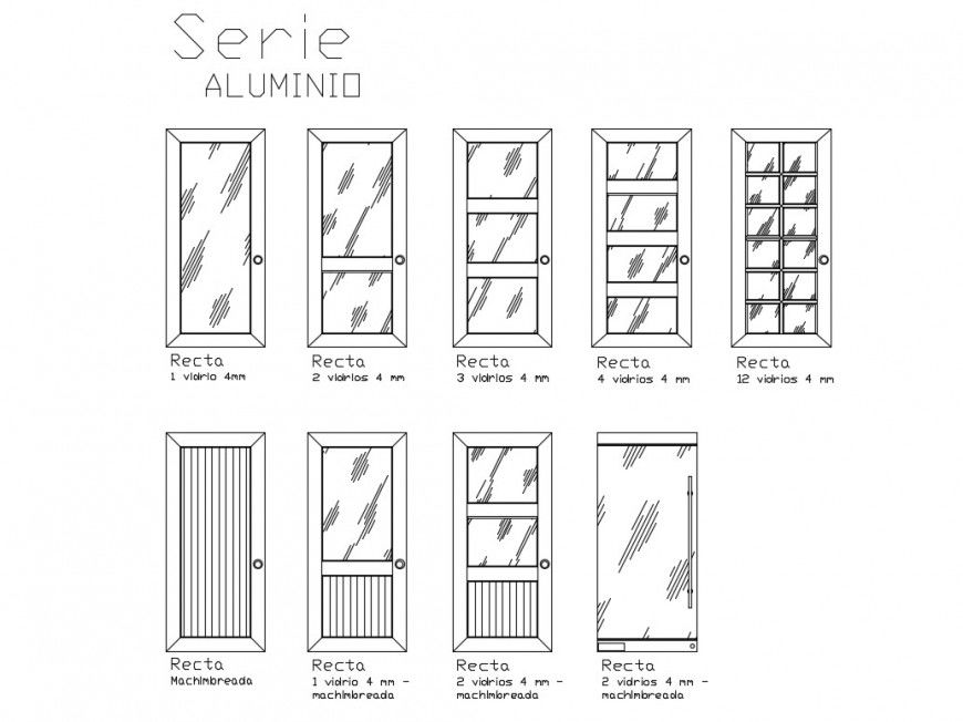 Multiple single door elevation blocks cad drawing details dwg file