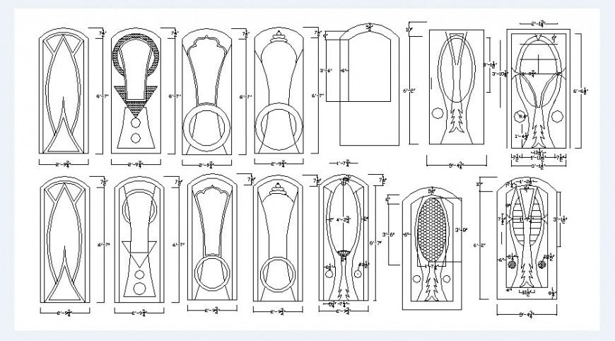 Multiple single door elevation blocks details dwg file