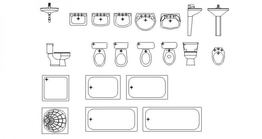 Multiple sink, bath tub and sanitary blocks cad drawing details dwg file