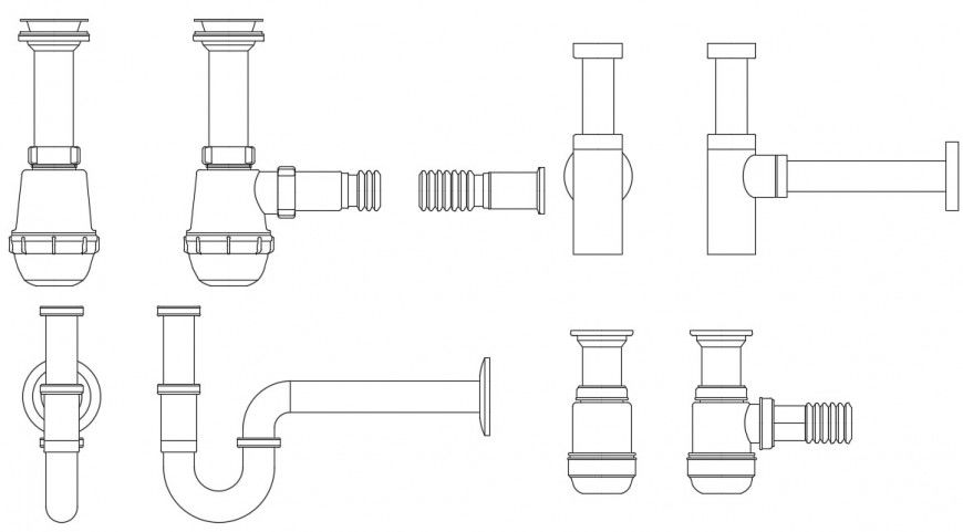 Multiple siphon pipe elevation blocks drawing details dwg file
