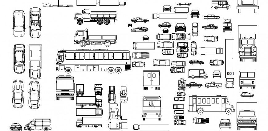 Multiple small and big vehicle elevation blocks drawing details dwg file