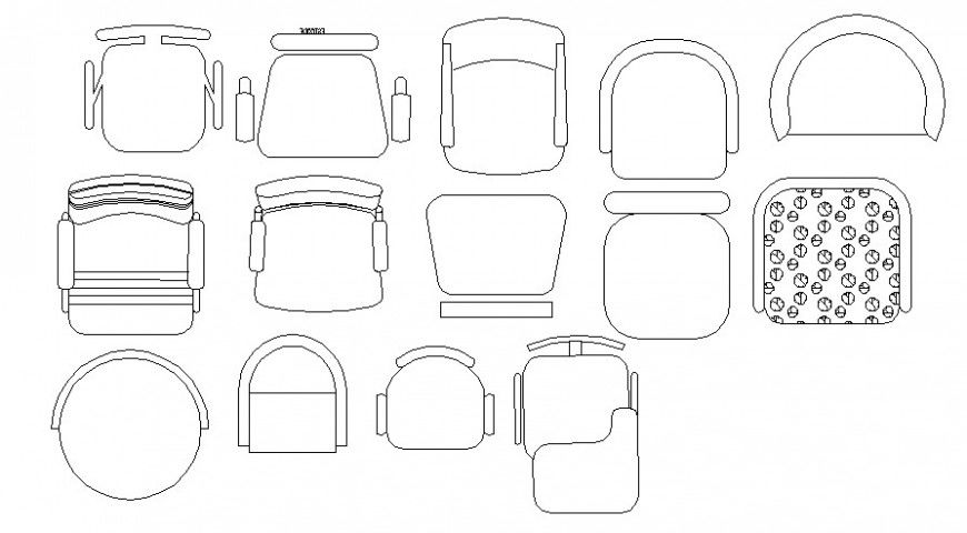 Multiple small chairs top view elevation blocks drawing details dwg file