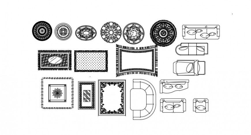 Multiple sofa and carpet elevation blocks dwg file