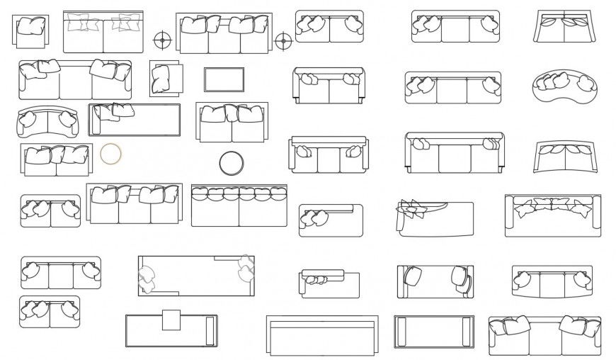 Multiple sofa and chair elevation blocks cad drawing details dwg file