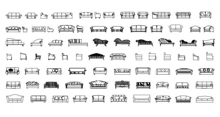 Multiple sofa and drawing room furniture blocks drawing details dwg file
