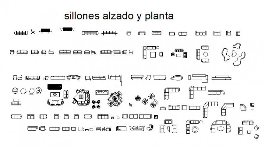 Multiple Sofa Set 2D Elevation CAD Blocks in DWG Format