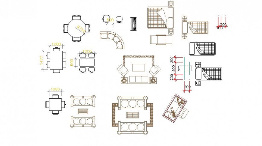 Multiple sofa set and beds hotel furniture blocks cad drawing details dwg file