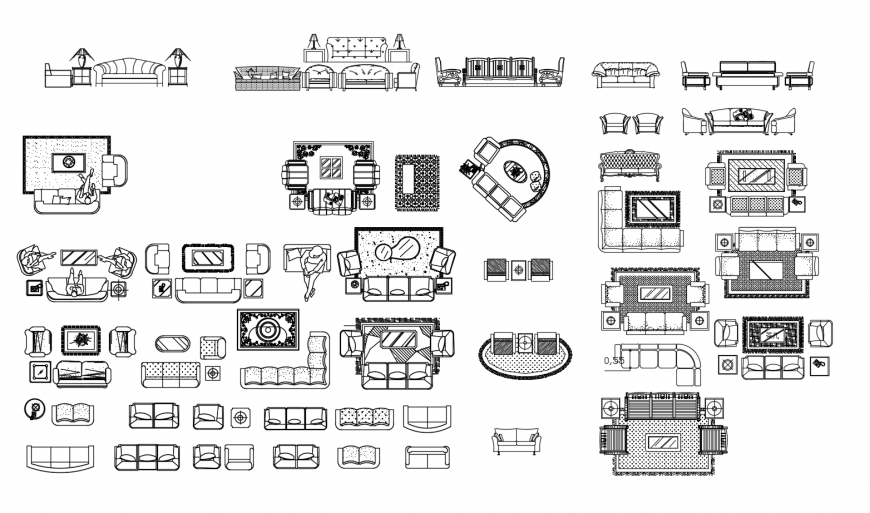 Multiple sofa set and drawing room furniture blocks cad drawing details dwg file