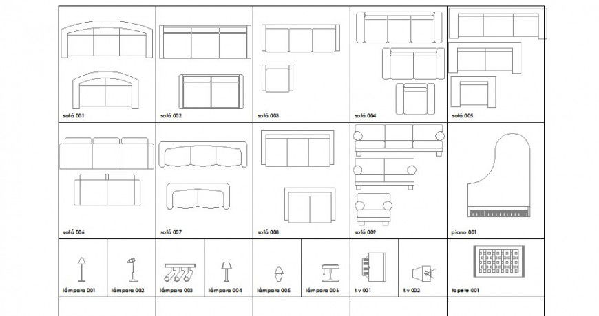 Multiple sofa set and household furniture cad drawing details dwg file