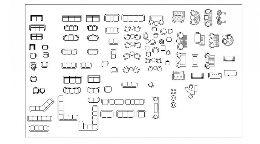 Multiple Sofa Set Elevation 2D Blocks CAD DWG Drawing File