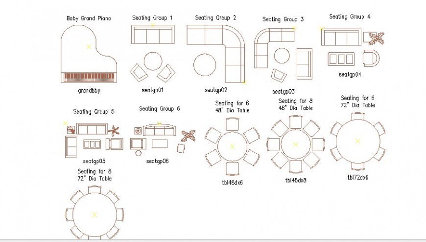 Multiple sofa sets, dining tables etc furniture blocks dwg file