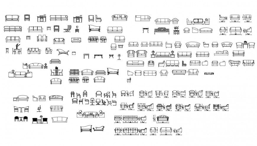 Sofa Set, Table & Chair Elevation CAD Block Collection