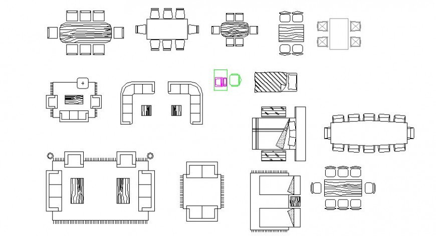 Multiple sofa sets, beds and hotel furniture elevation blocks cad ...
