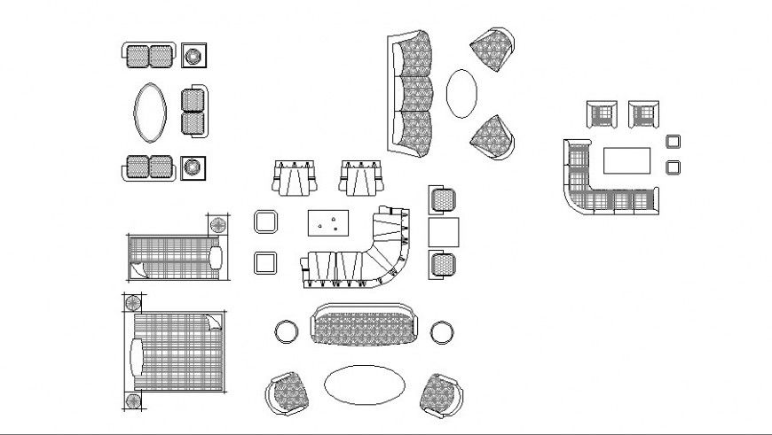 Multiple sofa sets and beds hotel furniture blocks cad drawing details dwg file