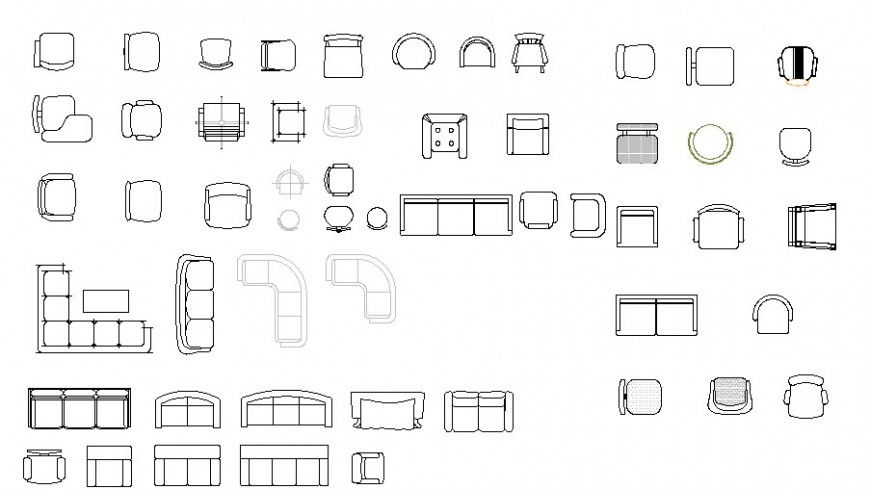 Multiple sofa sets and chair and drawing room furniture blocks dwg file