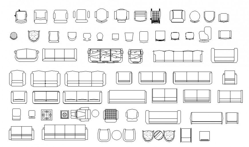 Multiple sofa sets and chair elevation 2d blocks drawing details dwg file