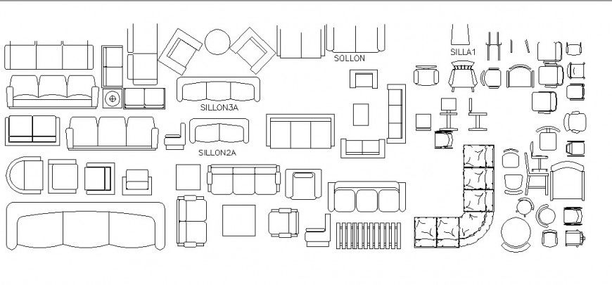 Multiple sofa sets and chair elevation blocks cad drawing details dwg file