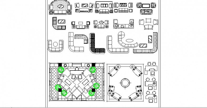 Multiple sofa sets and drawing room furniture 2d blocks auto-cad drawing details dwg fie