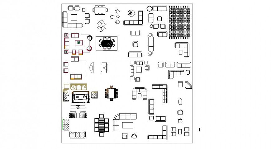 Multiple sofa sets and drawing room furniture 2d blocks cad drawing details dwg file