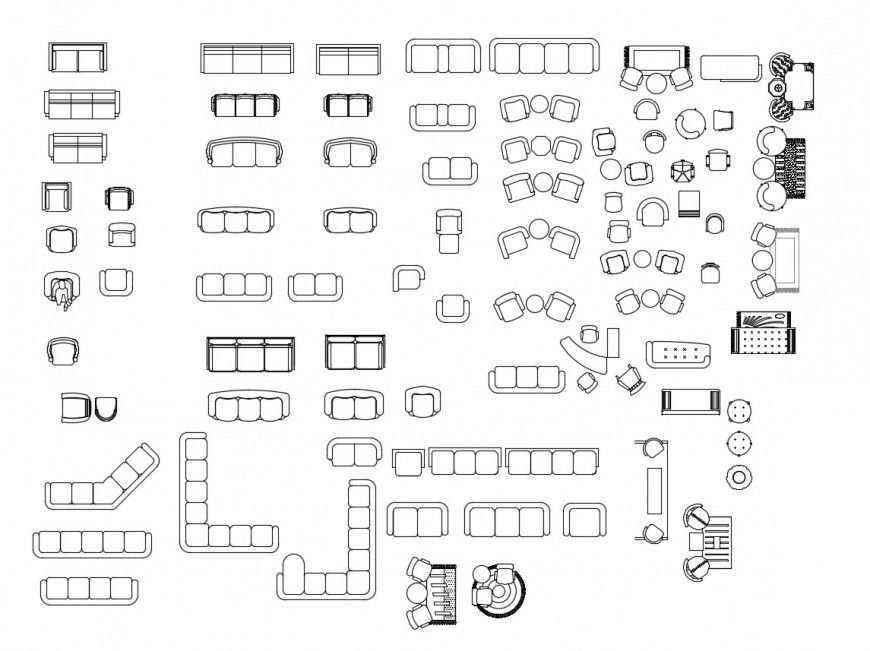 Multiple sofa sets and drawing room furniture blocks cad drawing details dwg file