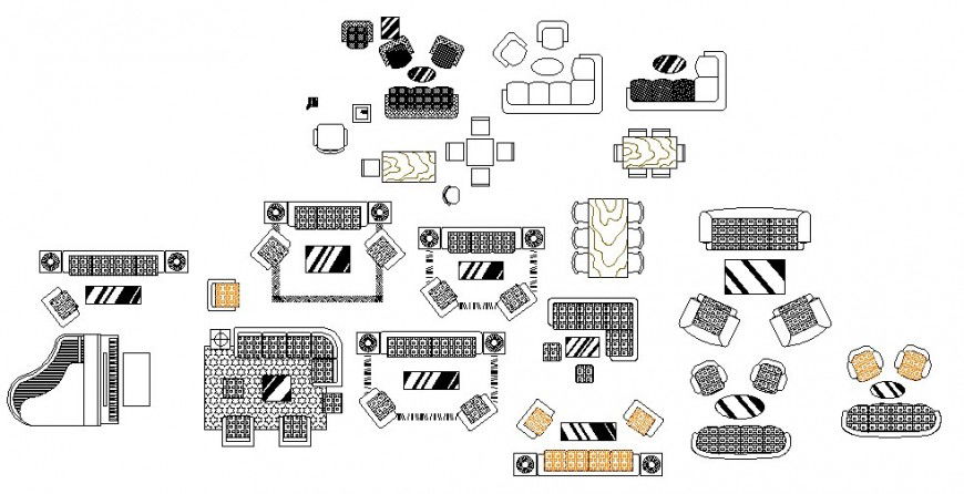 Multiple sofa sets and drawing room furniture with table cad blocks details dwg file