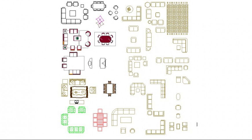 Multiple sofa sets and furniture blocks cad drawing details dwg file