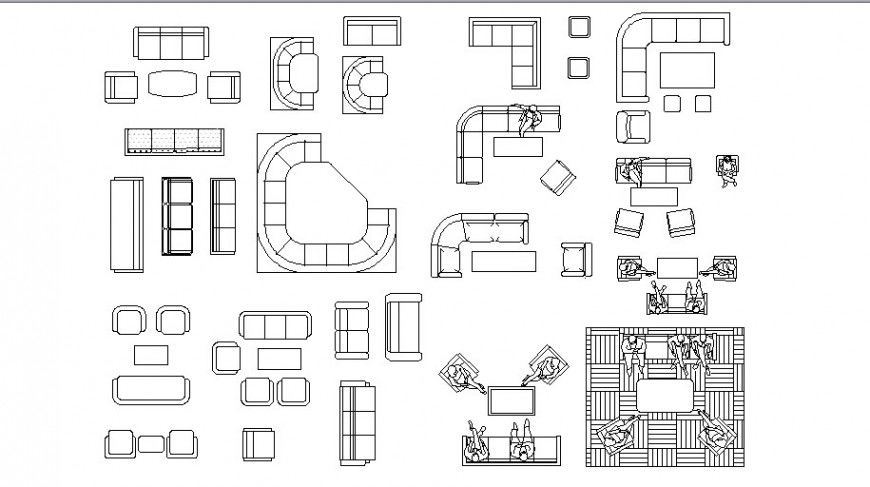 Multiple sofa sets and hotel furniture blocks dwg file