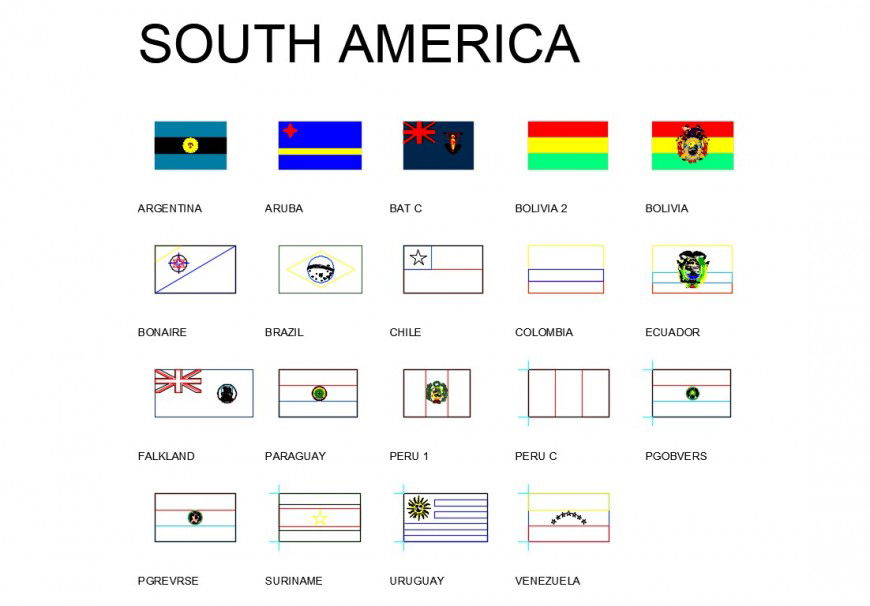 Multiple south american blocks cad drawing details dwg file